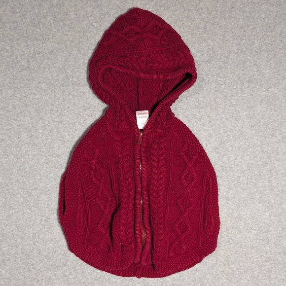 Gymboree Other - Gymboree Cable Knit Hooded Poncho Kids 18-24M Little Red Zip Front Sleeveless
